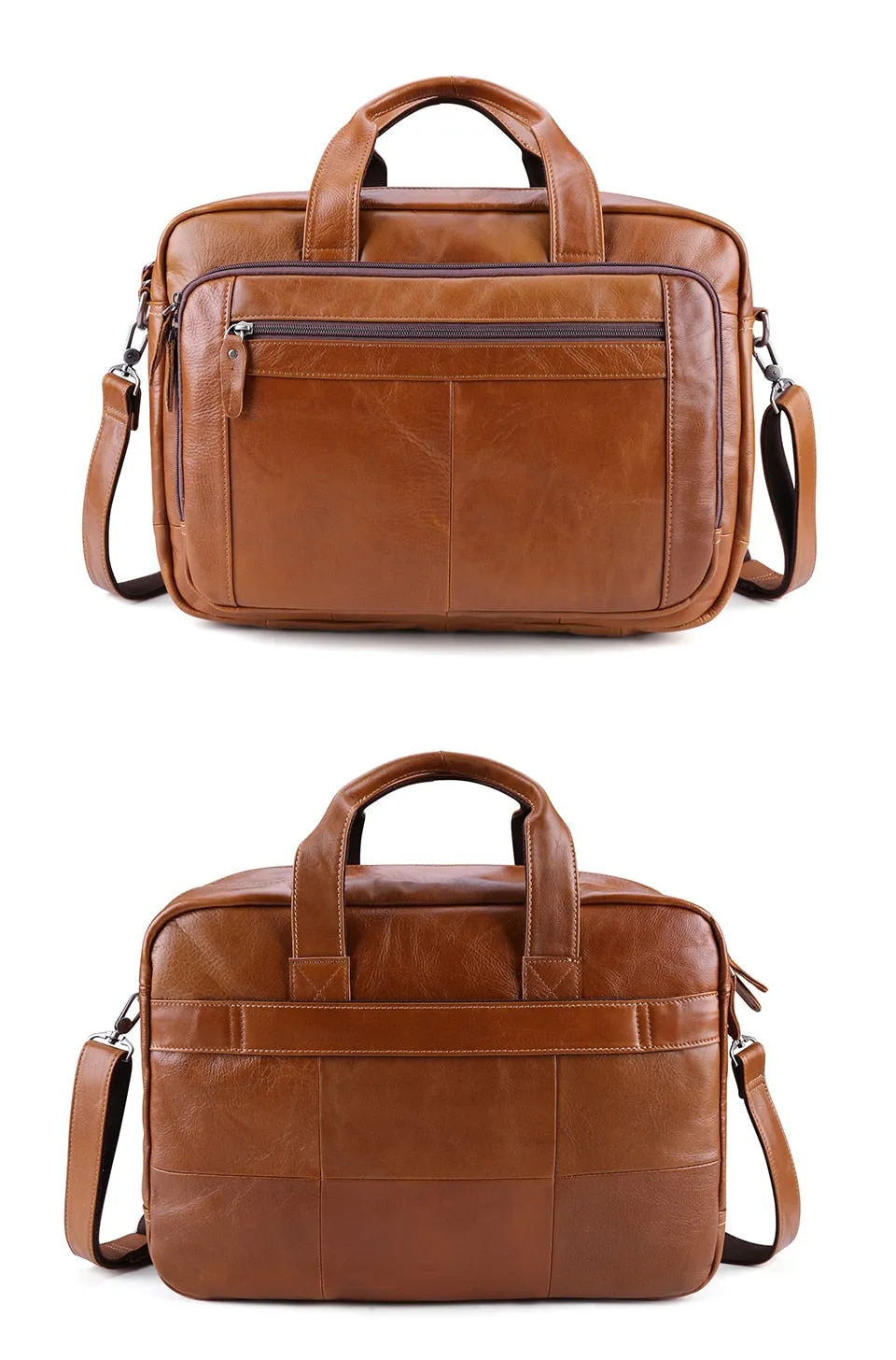 Laptop & Document Bag Briefcase, Leather, Brown/Dark Maroon, 17 inches