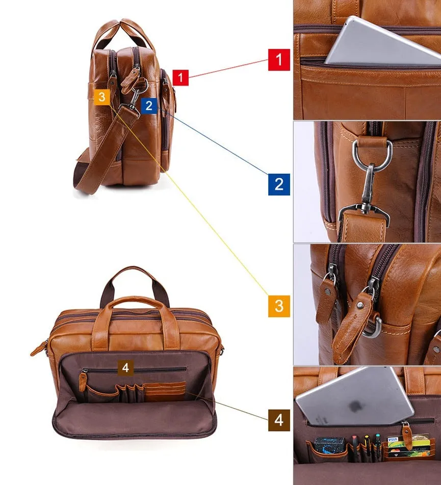 Laptop & Document Bag Briefcase, Leather, Brown/Dark Maroon, 17 inches