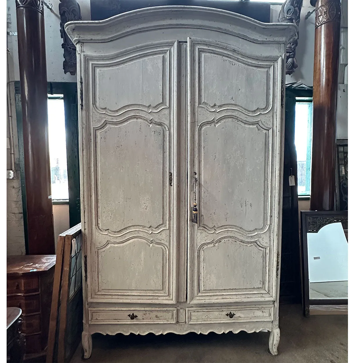 Large French Provincial Louis XV Chateau Painted Oak Armoire
