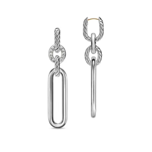 Lexington Double Link Drop Earrings in Sterling Silver with Diamonds, 54mm