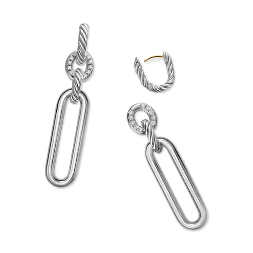 Lexington Double Link Drop Earrings in Sterling Silver with Diamonds, 54mm
