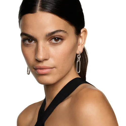Lexington Double Link Drop Earrings in Sterling Silver with Diamonds, 54mm