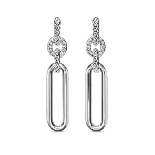 Lexington Double Link Drop Earrings in Sterling Silver with Diamonds, 54mm