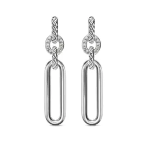 Lexington Double Link Drop Earrings in Sterling Silver with Diamonds, 54mm