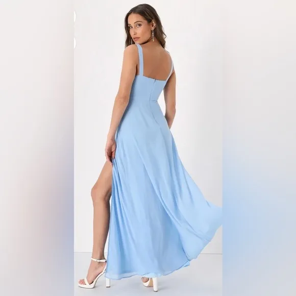 Light Baby Blue Evening Gown Square Neck Sleeveless Dress Lulu’s