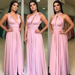 long bridesmaid dresses 2020 chiffon convertible elegant simple infinite wedding party dresses 2021
