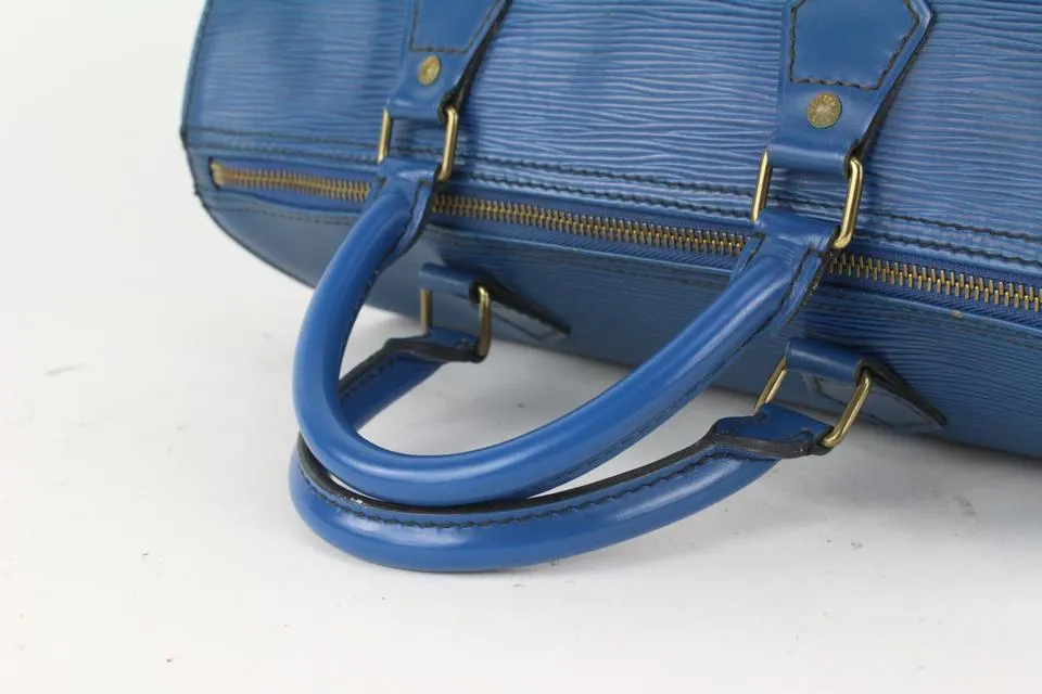 Louis Vuitton Blue Epi Leather Toledo Speedy 30 Boston Bag MM 917lv16