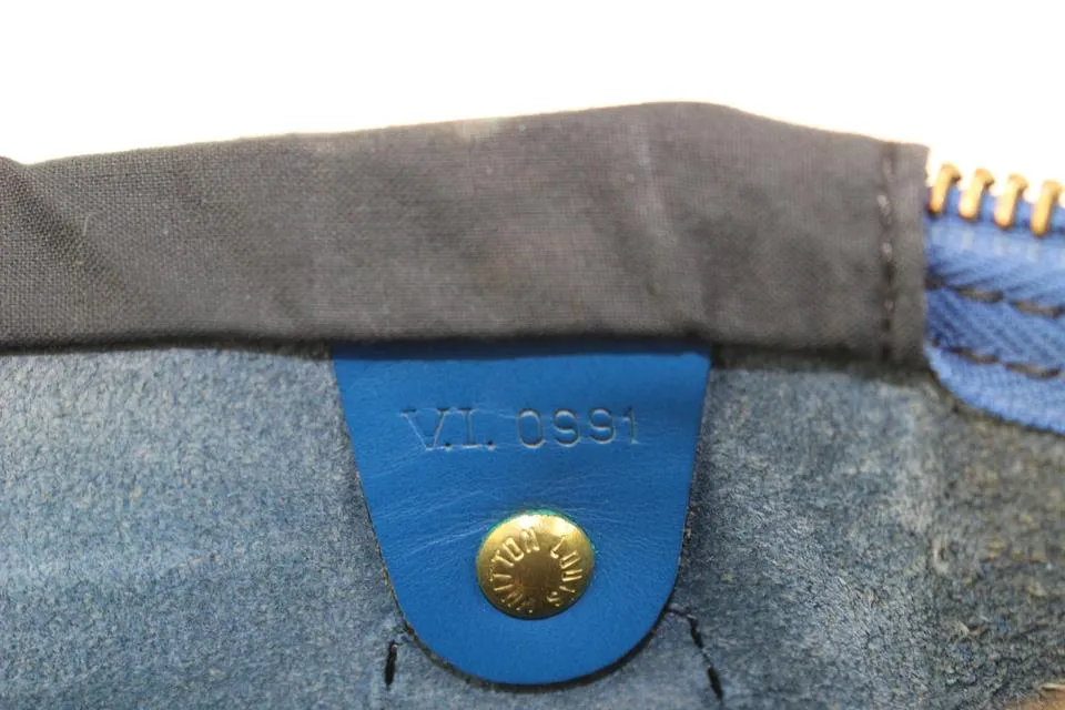 Louis Vuitton Blue Epi Leather Toledo Speedy 30 Boston Bag MM 917lv16