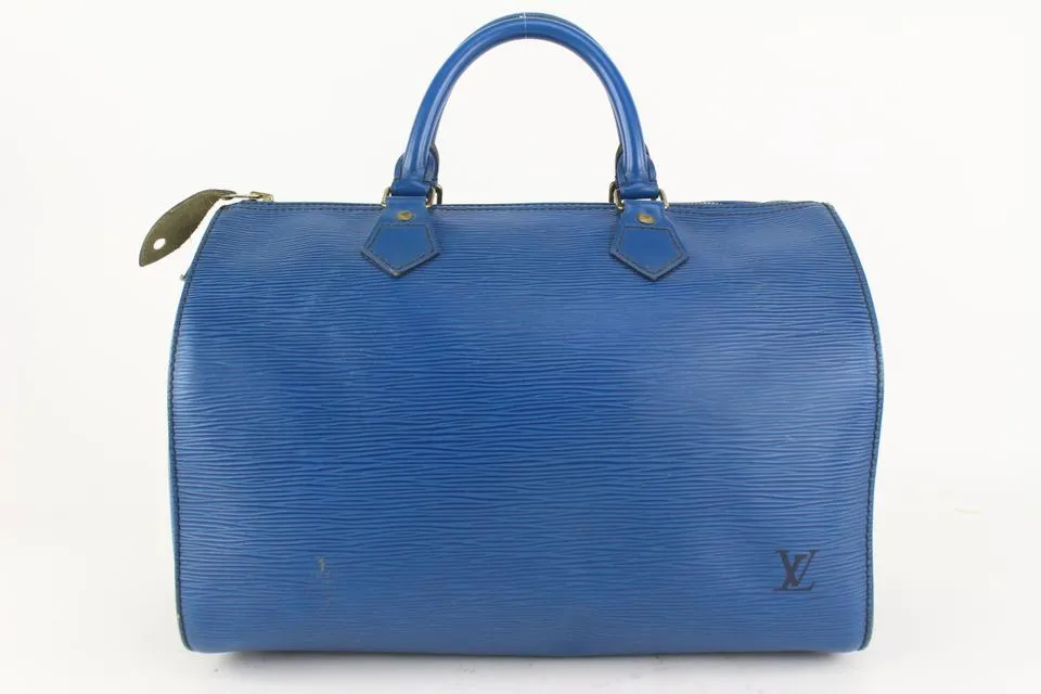 Louis Vuitton Blue Epi Leather Toledo Speedy 30 Boston Bag MM 917lv16