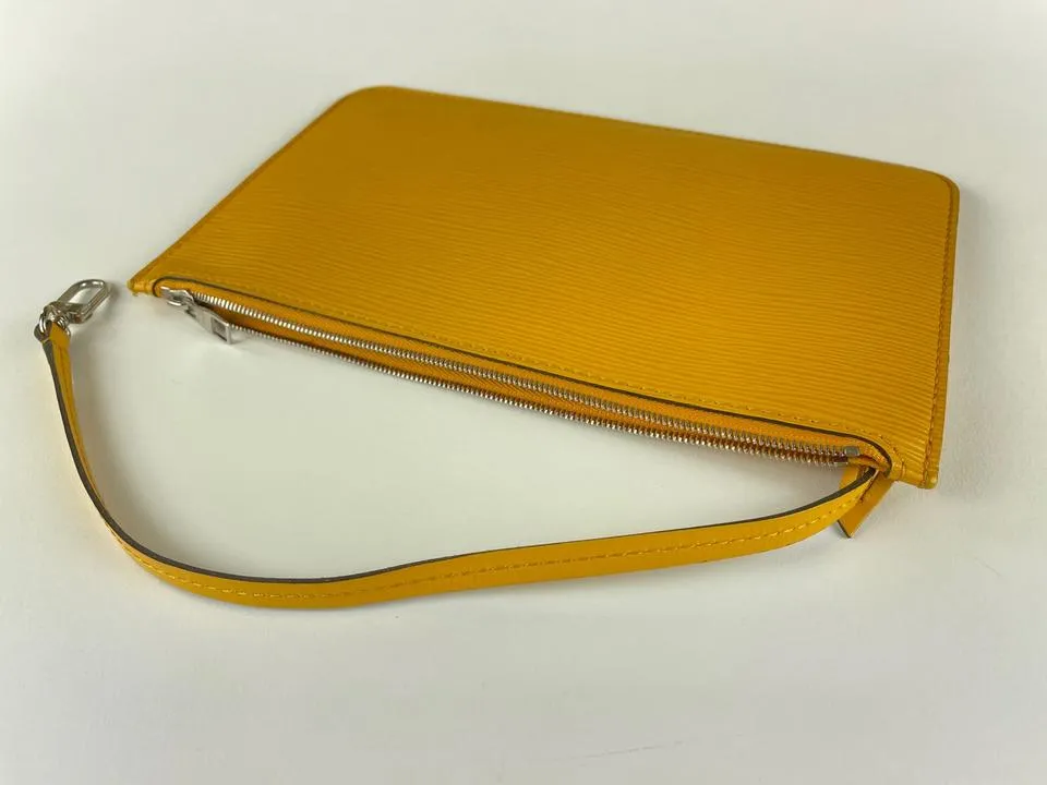Louis Vuitton Yellow Epi Leather Neverfull Pochette Wristlet Pouch Bag 39LVL1125
