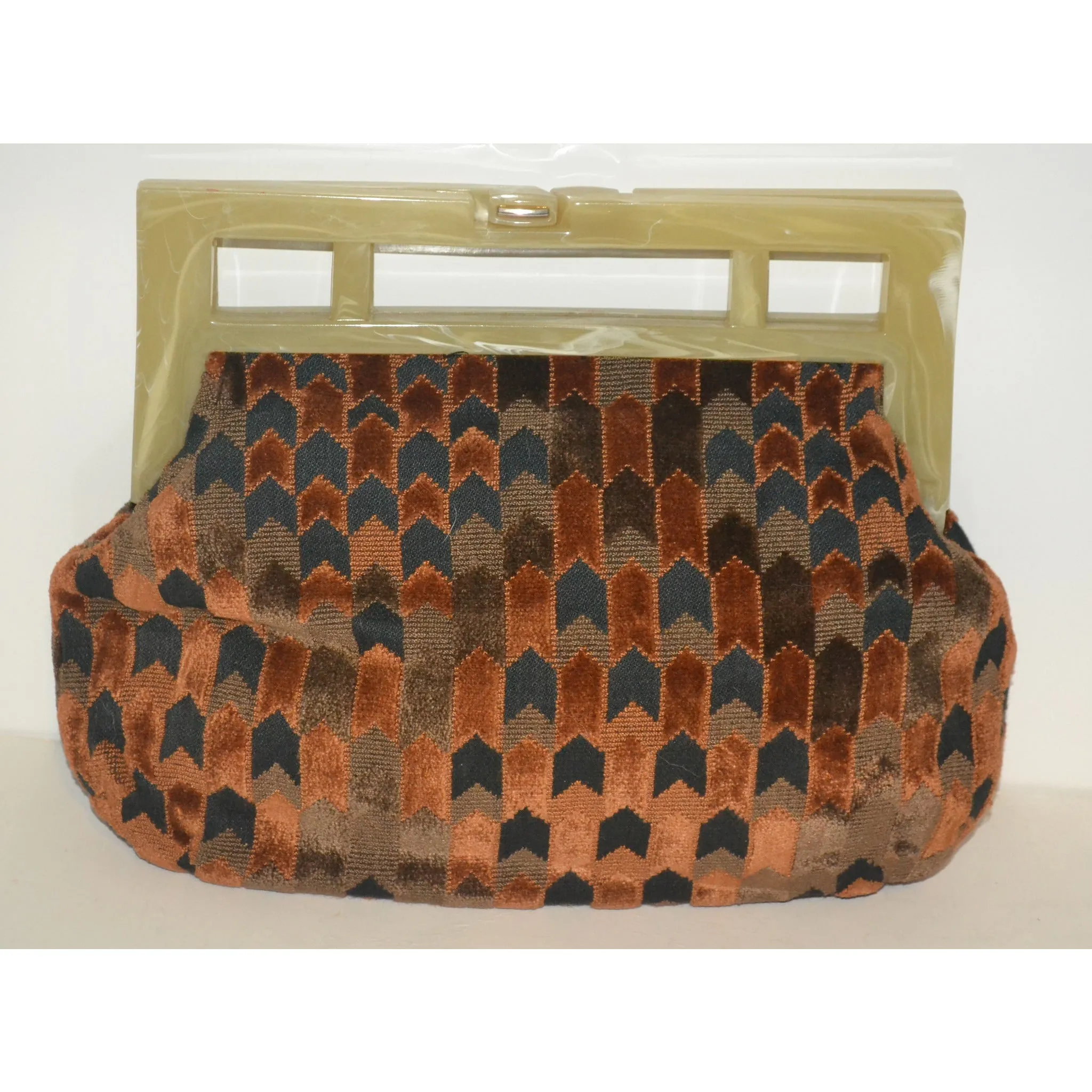 Lucite Framed Carpetbag Clutch Purse By Cara