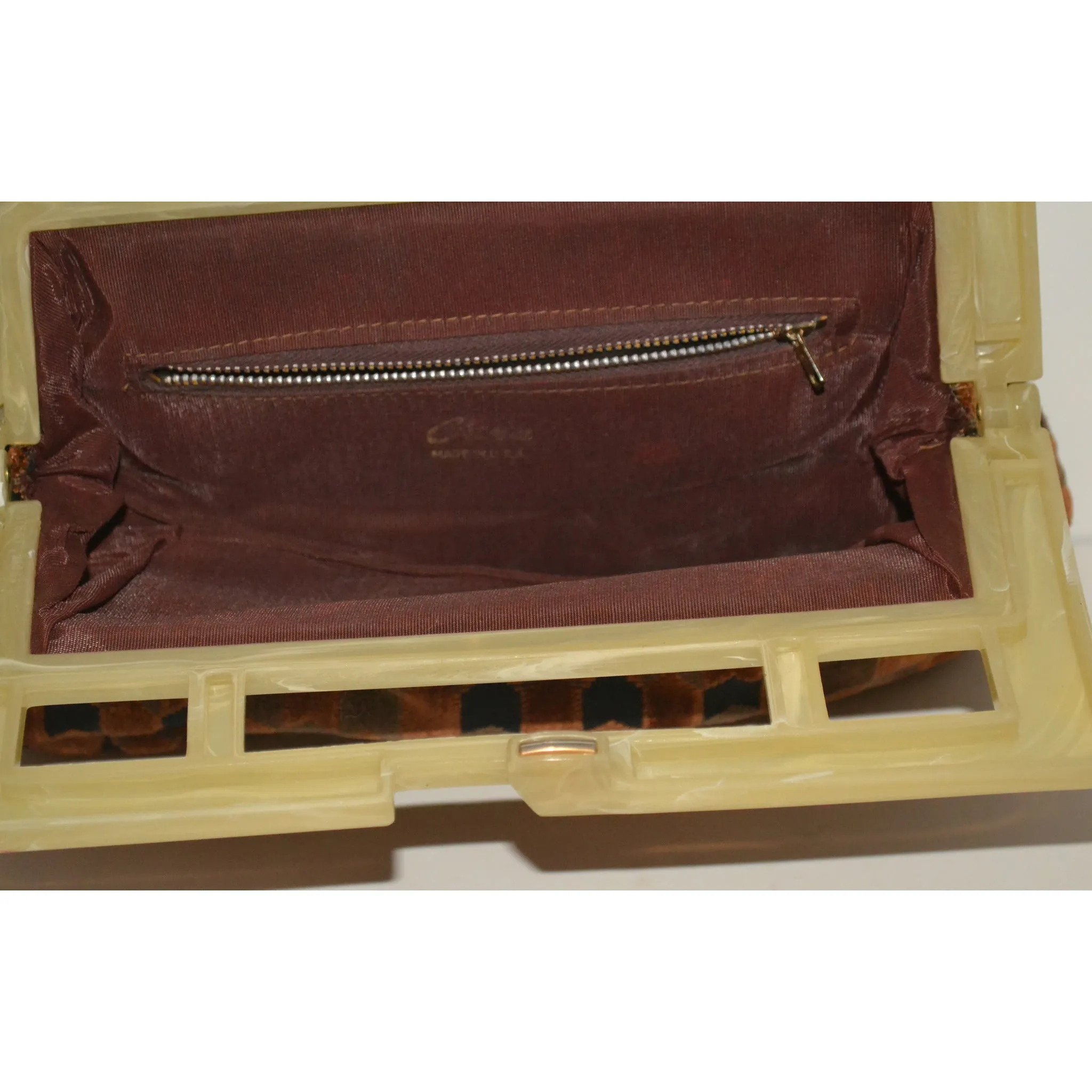 Lucite Framed Carpetbag Clutch Purse By Cara