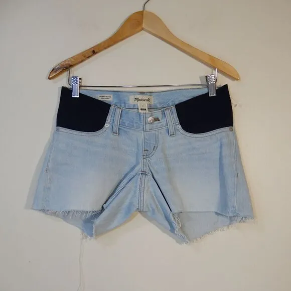 MADEWELL Relaxed Fit Denim Maternity Side Panel SHORTS Size 24 Blue Essen NEW