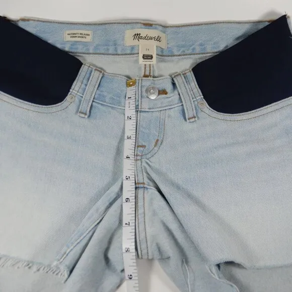 MADEWELL Relaxed Fit Denim Maternity Side Panel SHORTS Size 24 Blue Essen NEW