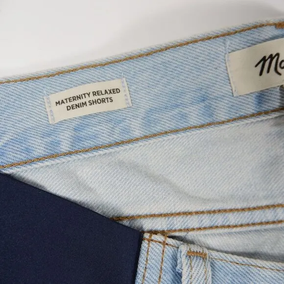 MADEWELL Relaxed Fit Denim Maternity Side Panel SHORTS Size 24 Blue Essen NEW