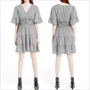 Max Studio Black White Gingham Flutter Sleeve Tiered Smocked Waist Dress NEW XL