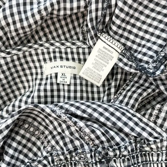 Max Studio Black White Gingham Flutter Sleeve Tiered Smocked Waist Dress NEW XL