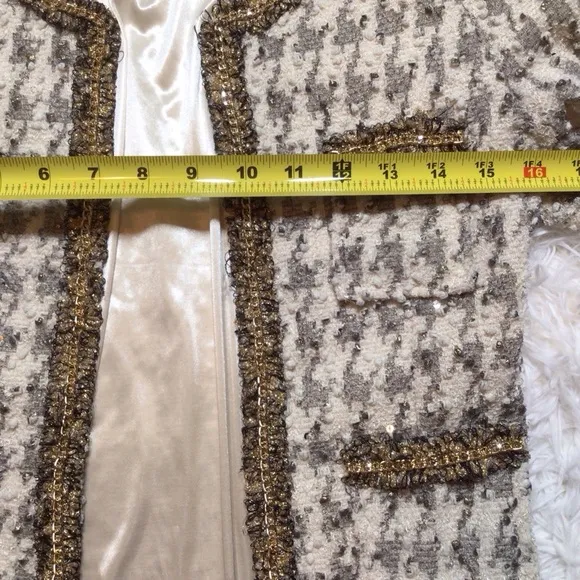 McGinn Elizabeth Tweed Houndstooth Boucle Sequin Blazer Jacket Fancy Small XS