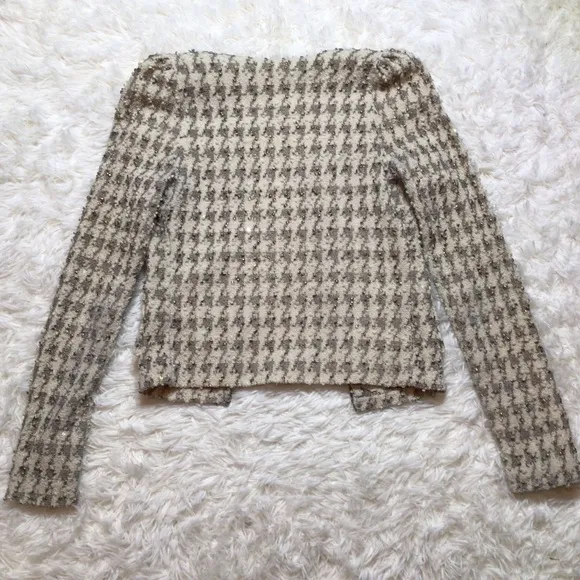 McGinn Elizabeth Tweed Houndstooth Boucle Sequin Blazer Jacket Fancy Small XS