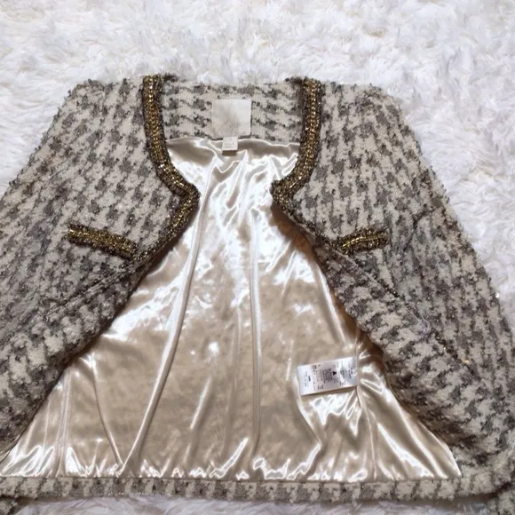 McGinn Elizabeth Tweed Houndstooth Boucle Sequin Blazer Jacket Fancy Small XS