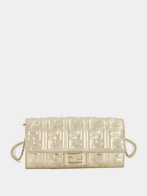 Metallic Gold Baguette Continental Clutch with Chain