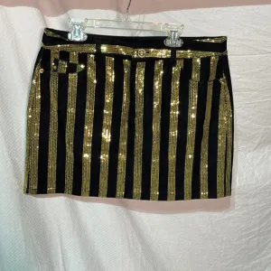 Michael Kors 6 mini black denim skirt golden sequined stripes worn once like new