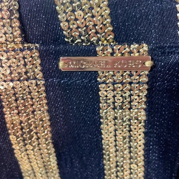 Michael Kors 6 mini black denim skirt golden sequined stripes worn once like new