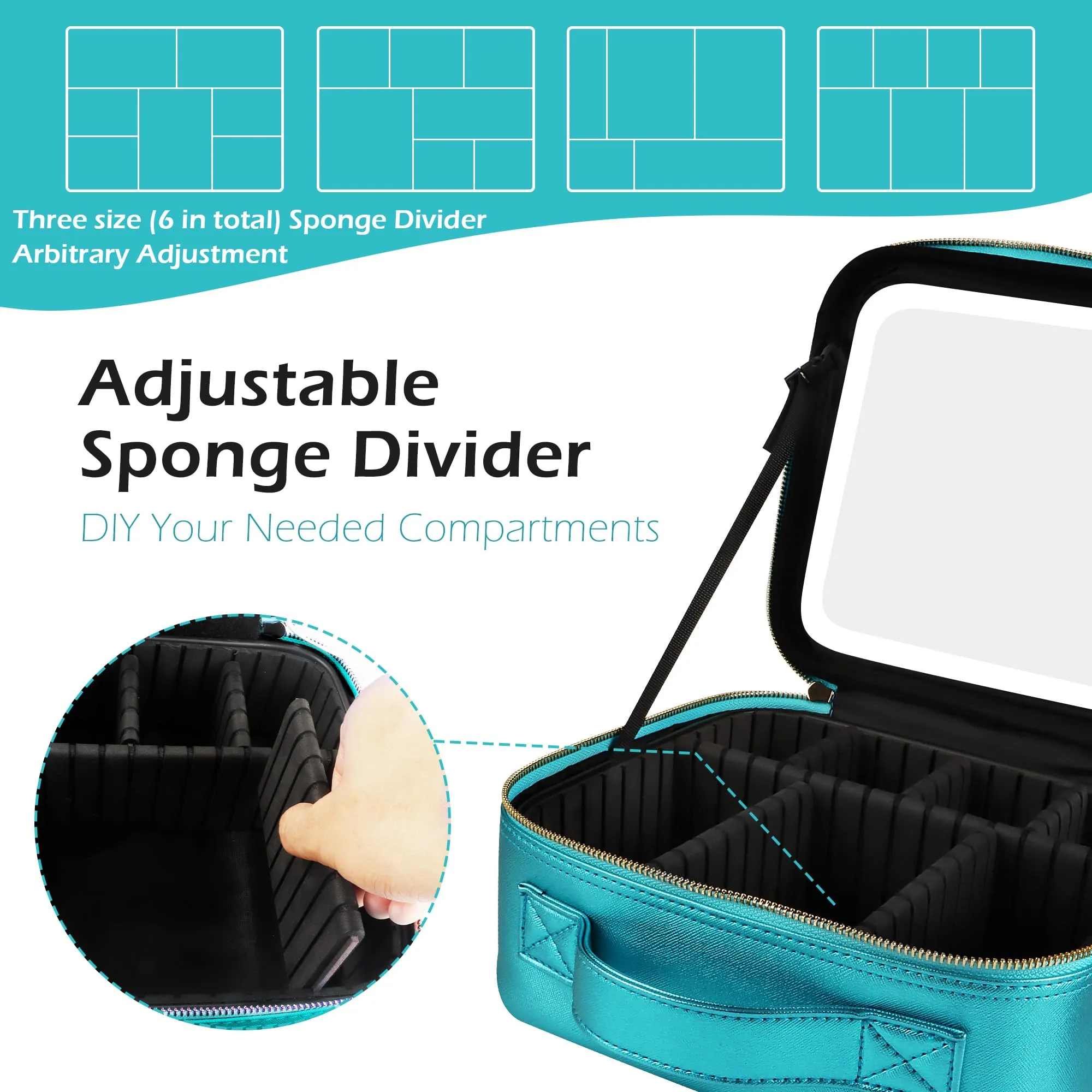 MOMIRA Travel Makeup Bag Cosmetic Bag Makeup Organizer Bag with Large Lighted Mirror 3 Color Scenarios Adjustable Brightness, Waterproof Makeup Travel Case（Brilliant Blue）