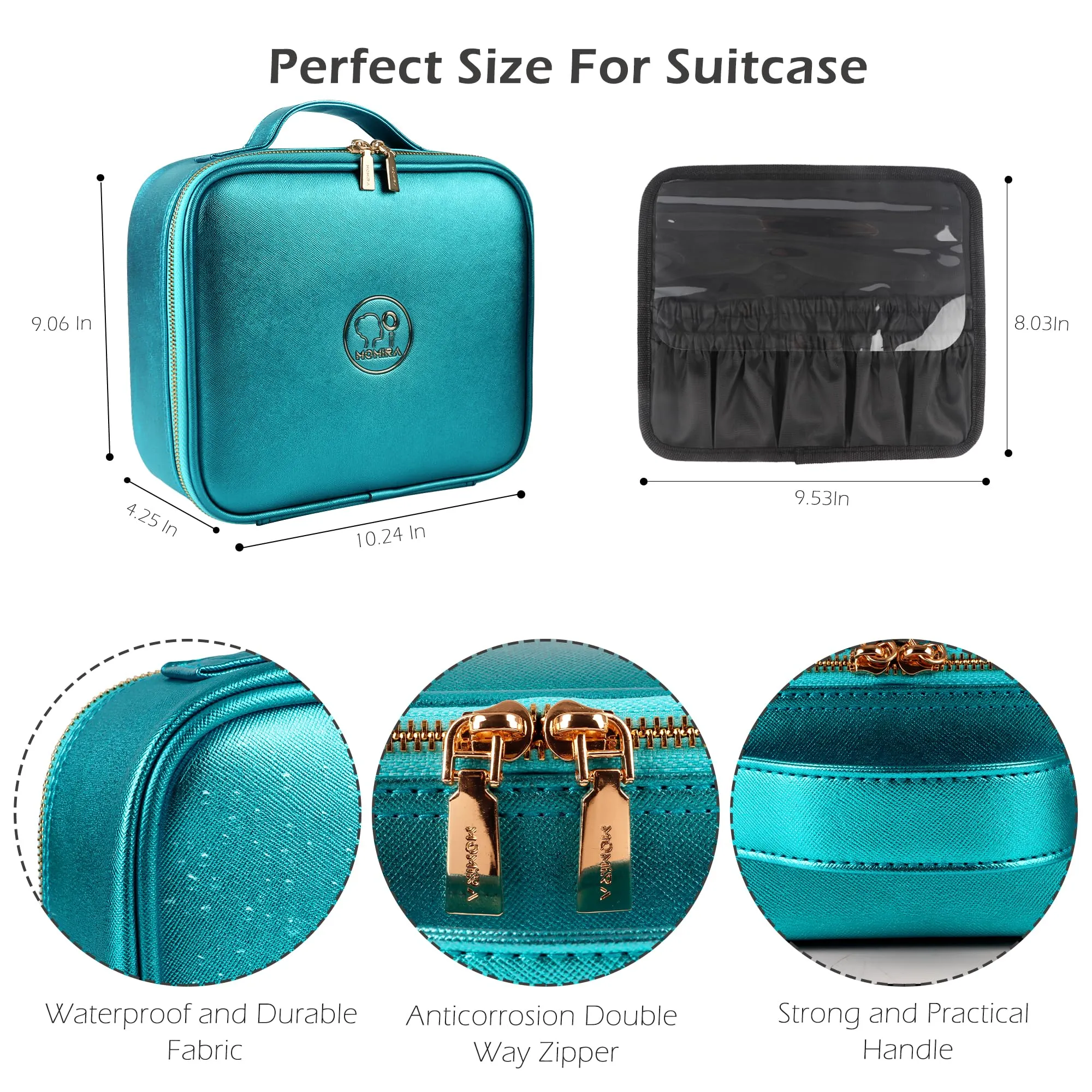 MOMIRA Travel Makeup Bag Cosmetic Bag Makeup Organizer Bag with Large Lighted Mirror 3 Color Scenarios Adjustable Brightness, Waterproof Makeup Travel Case（Brilliant Blue）