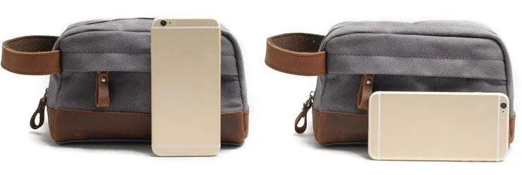 Multifunction Canvas and Leather Handy Sling Hand Pouch - Grey
