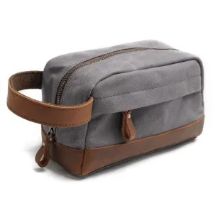 Multifunction Canvas and Leather Handy Sling Hand Pouch - Grey