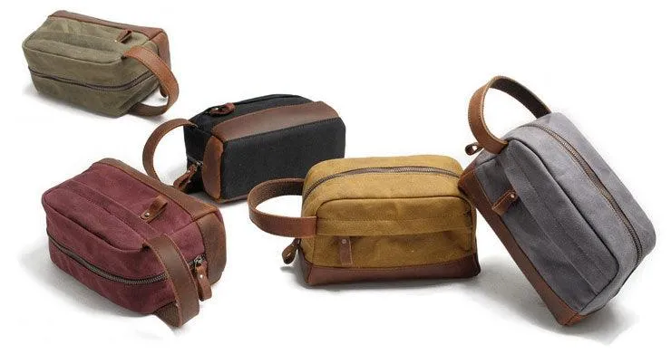 Multifunction Canvas and Leather Handy Sling Hand Pouch - Grey