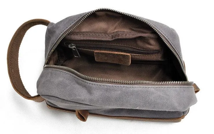 Multifunction Canvas and Leather Handy Sling Hand Pouch - Grey