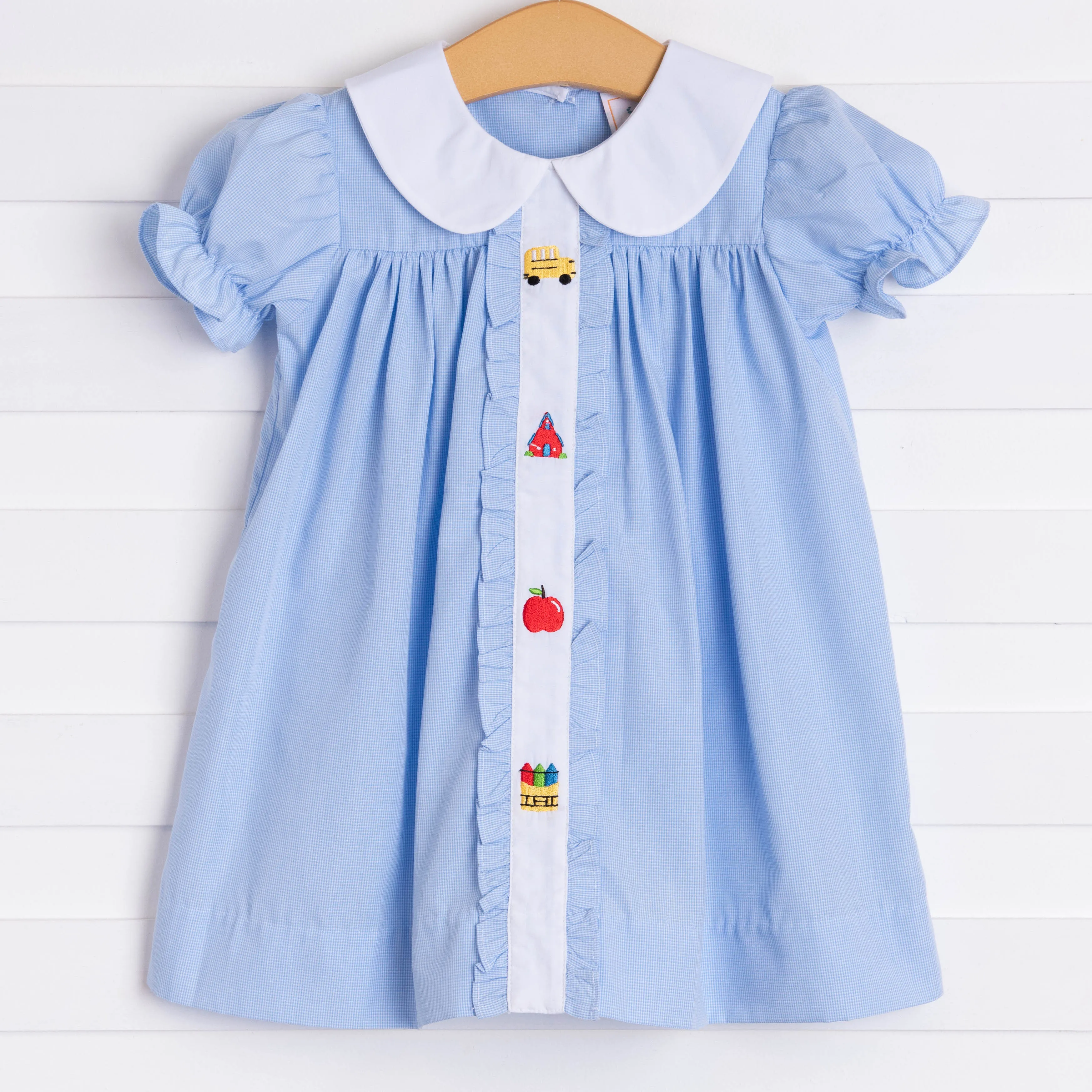 My First Day Embroidered Dress, Blue