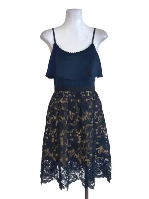 Navy Blue Half Floral Laced Dress