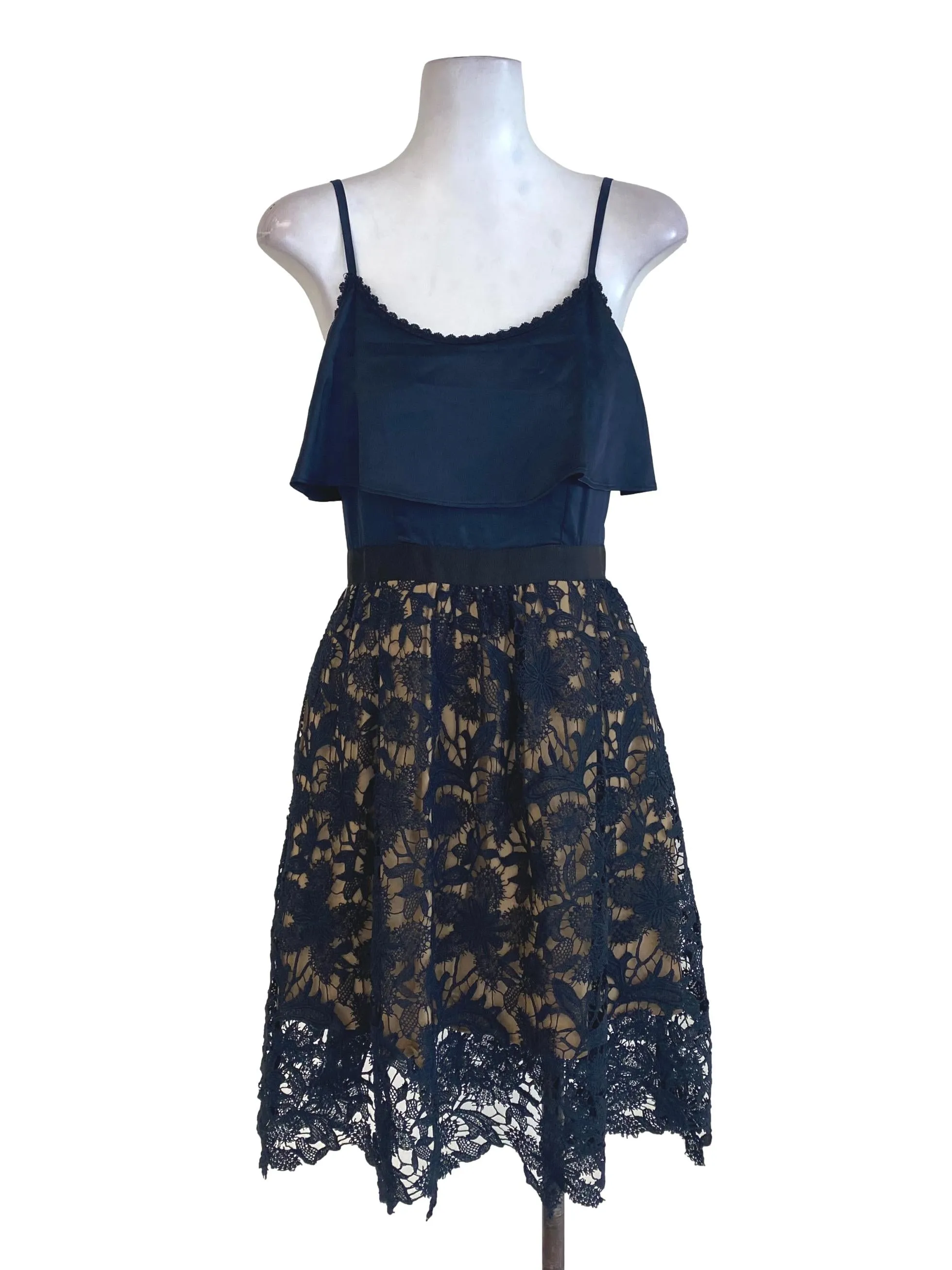 Navy Blue Half Floral Laced Dress