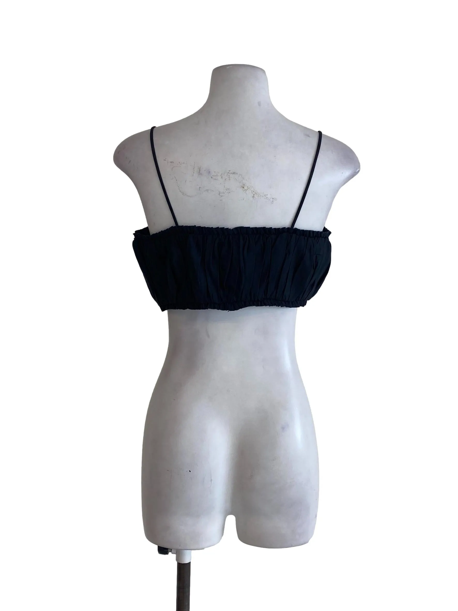 Navy Blue Pleated Crop Top