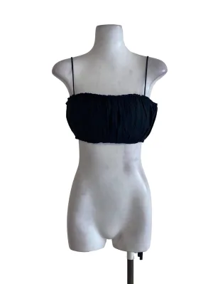 Navy Blue Pleated Crop Top