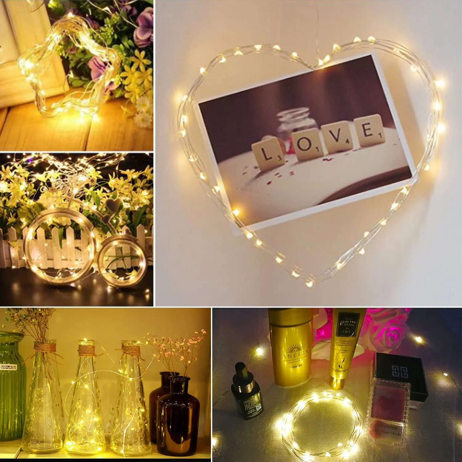 New 10 Pack Led Fairy String Lights, 7.2ft/2.2m Long 20 LED Moon Lights on Silver Coated Copper Wire - 2 x CR2032 Battery Operated Starry String Lights Firefly Lights - for Home, Dinner, Bedroom, Party, Holidays Decorations(Warm White)