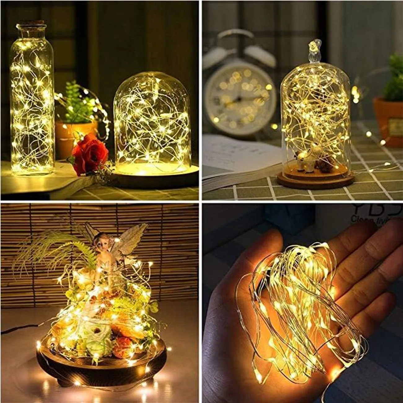 New 10 Pack Led Fairy String Lights, 7.2ft/2.2m Long 20 LED Moon Lights on Silver Coated Copper Wire - 2 x CR2032 Battery Operated Starry String Lights Firefly Lights - for Home, Dinner, Bedroom, Party, Holidays Decorations(Warm White)