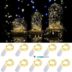 New 10 Pack Led Fairy String Lights, 7.2ft/2.2m Long 20 LED Moon Lights on Silver Coated Copper Wire - 2 x CR2032 Battery Operated Starry String Lights Firefly Lights - for Home, Dinner, Bedroom, Party, Holidays Decorations(Warm White)