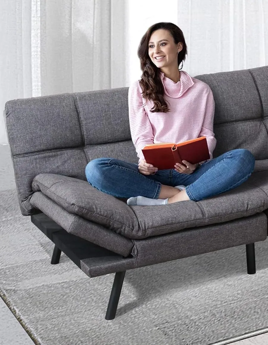 New Assembled Convertible Futon Chair! Add 2 to create a Futon! This is only 1 Piece, Grey! Ours has wooden Legs