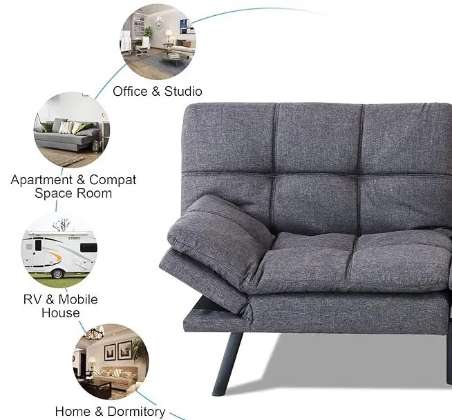 New Assembled Convertible Futon Chair! Add 2 to create a Futon! This is only 1 Piece, Grey! Ours has wooden Legs