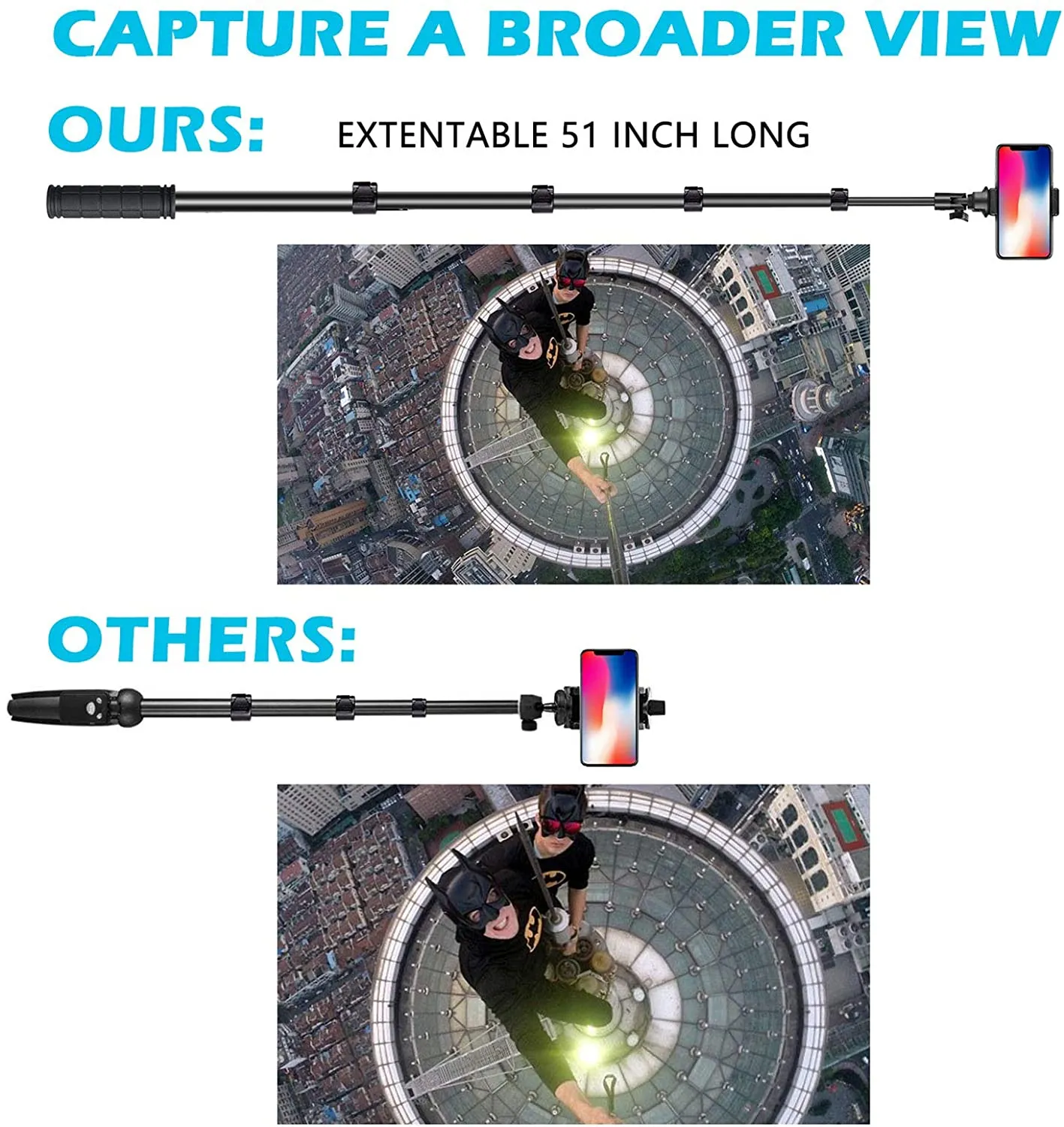 New in box! Selfie Stick Tripod, UBeesize 51" Extendable Tripod Stand with Bluetooth Remote for Cell Phones and Cameras, Heavy Duty Aluminum, Lightweight