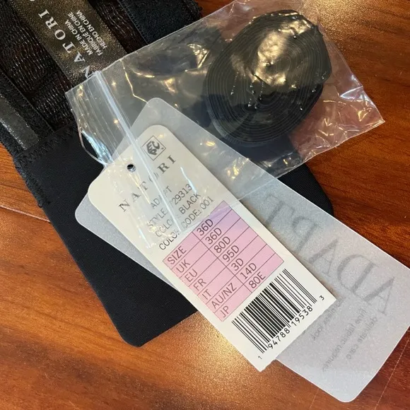 New NWT Natori Black Bra Adapt Bandeau Underwire Strapless Convertible Size 36D