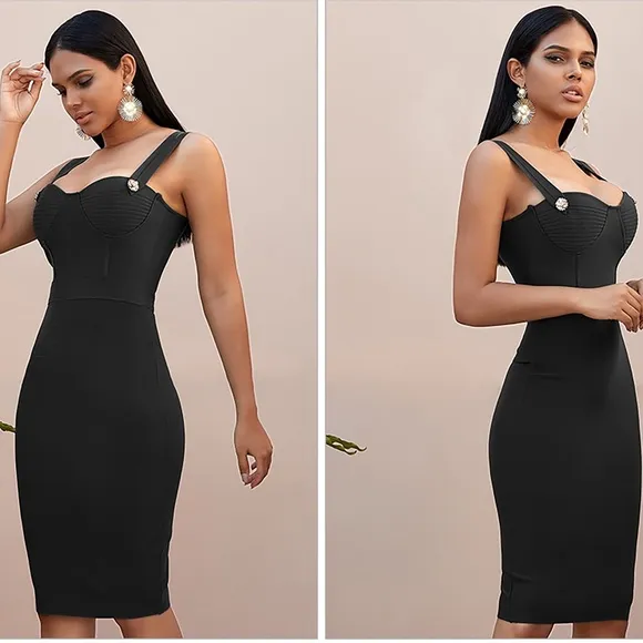Nude Sleeveless Embellished Bustier Bandage Bodycon Midi Dress