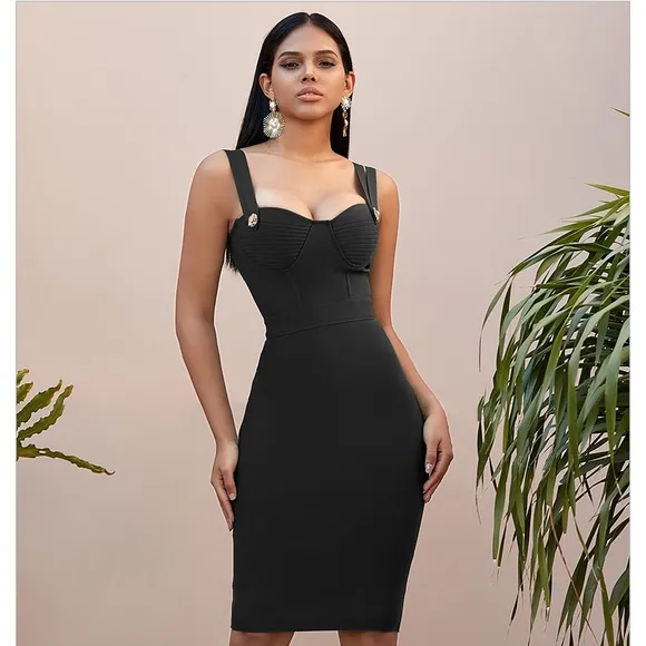 Nude Sleeveless Embellished Bustier Bandage Bodycon Midi Dress