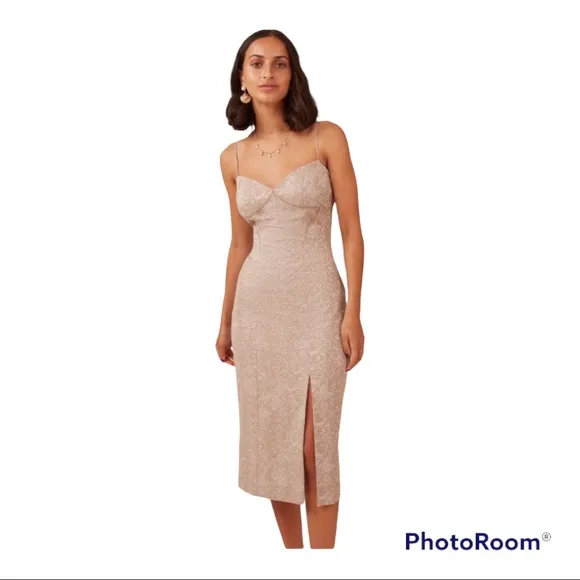 NWT Finders Keepers Olivia Dress Snakeskin Print Tan Size 4