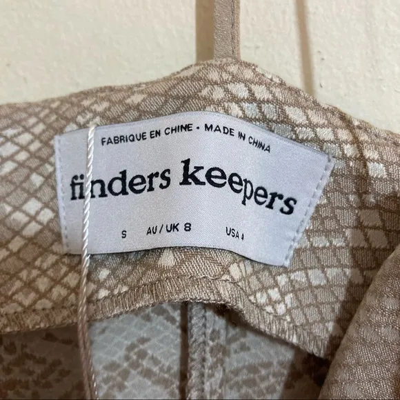 NWT Finders Keepers Olivia Dress Snakeskin Print Tan Size 4