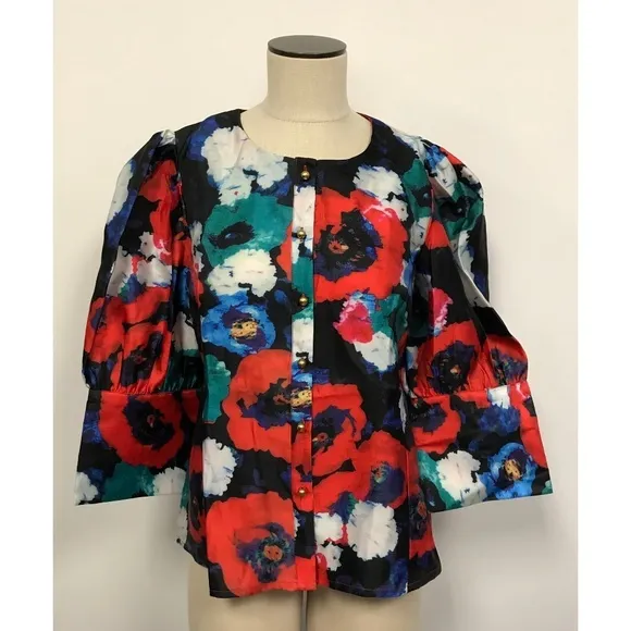 NWT Nancy Yang Floral Print Puff Sleeve Jacket